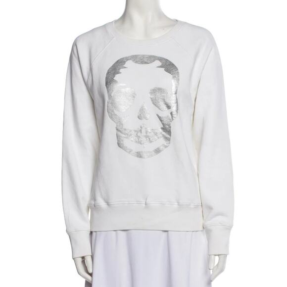 Zadig & Voltaire Graphic Skull Crewneck Sweatshirt White S Edgy Goth Grunge Emo - Picture 1 of 12
